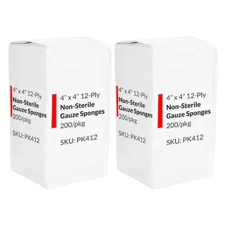 Oasis Gauze Sponges 4in x 4in 12 Ply 200 Per Pack, 2 Packs PK412X2